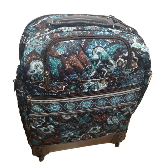 Vera Bradley 19-20" Java Blue Brown Carry-On Rolling Suitcase w/Tolietry Bag - Picture 2 of 12